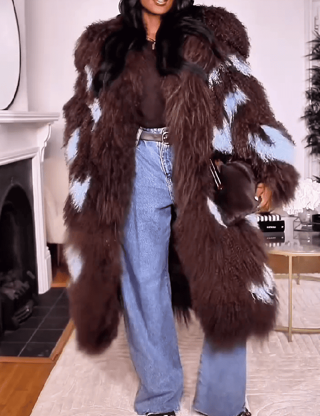 (⏰Limited time offer) Premium Brown and Blue Fur Coat