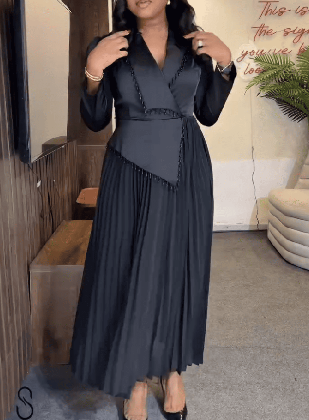 Black Pleated Blazer Maxi Dress