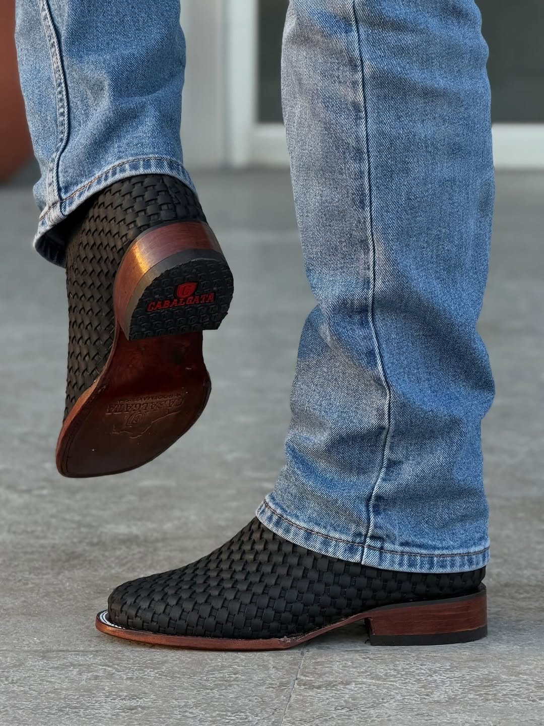 Woven Leather Zipper Men's Boots
