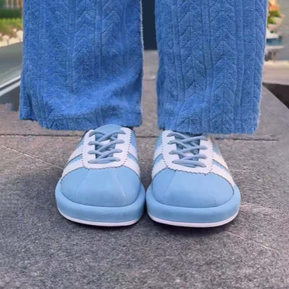 Color Block Lace-up Flat Half Slippers