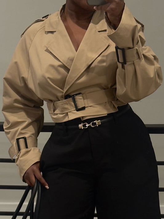 Casual Belted Cropped Trench Coat
