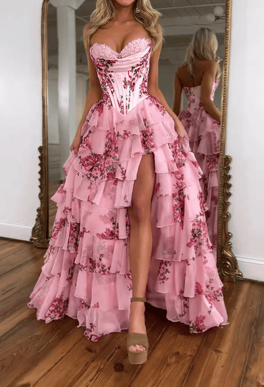 （⏰Limited Time Offer 49% OFF）Sexy Pink Floral Corset Dress