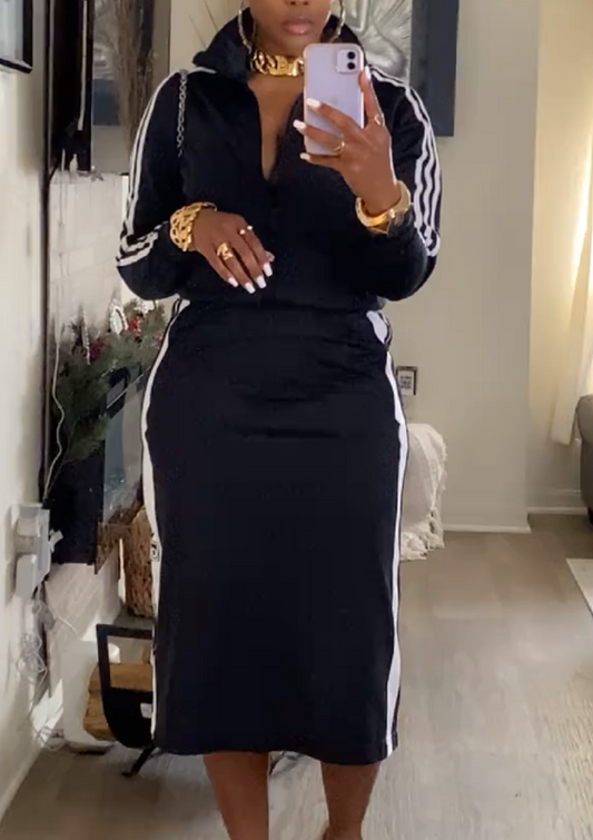 Stand collar jacket + high waist skirt sports suit