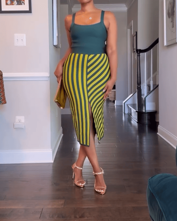 Multi-color Patchwork Striped Midi Dress