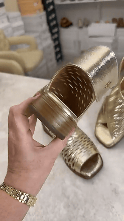 Stylish golden hollow fish mouth ankle sandals
