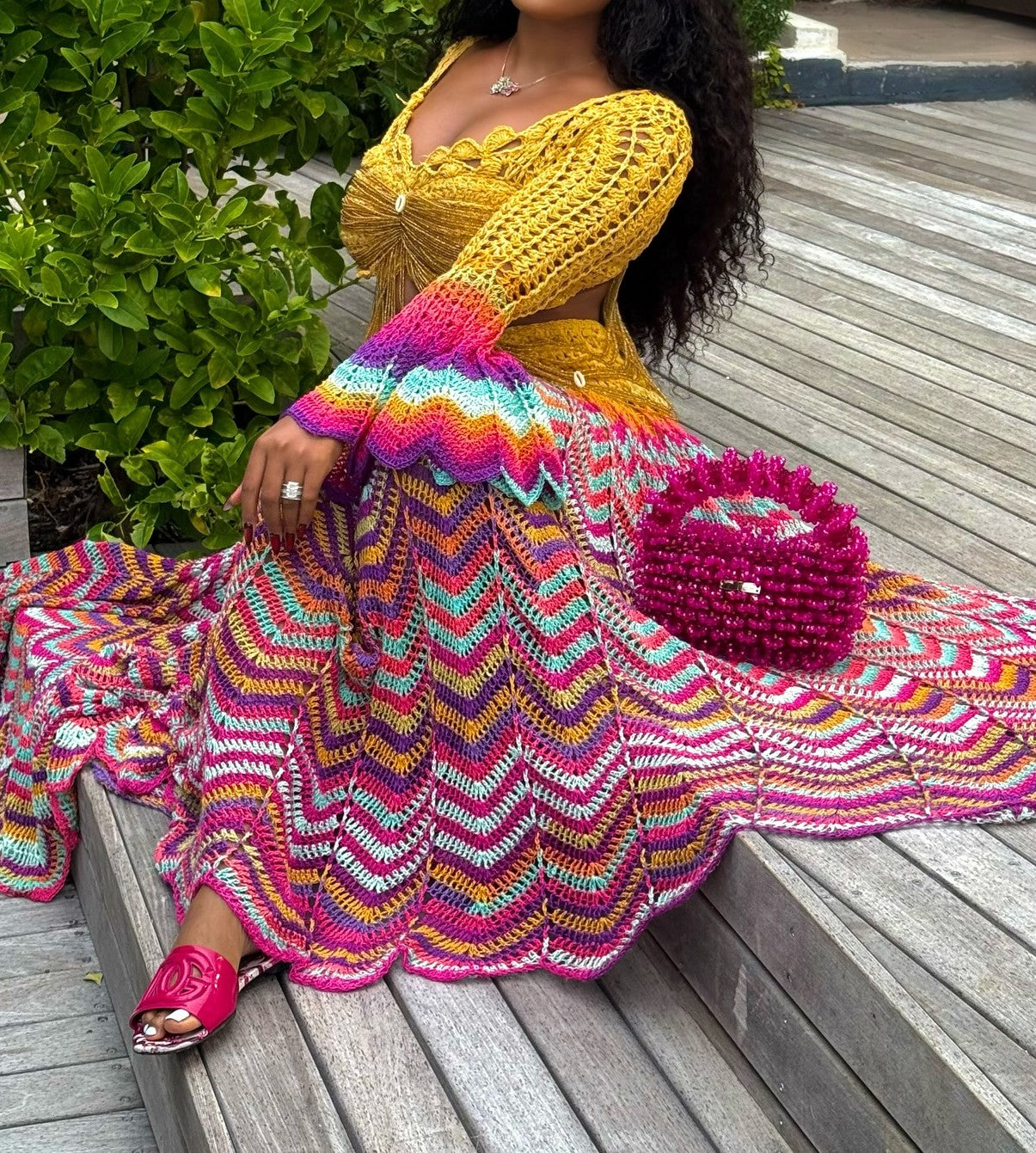Beaded Crochet Two Pieces Dress
