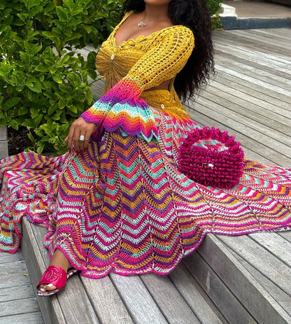 Beaded Crochet Two Pieces Dress