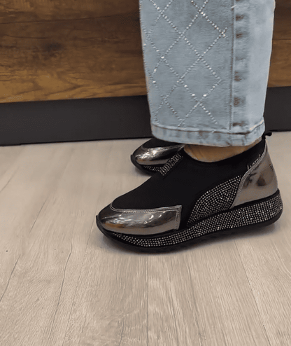 Women's rhinestone patent leather slip-on casual shoes