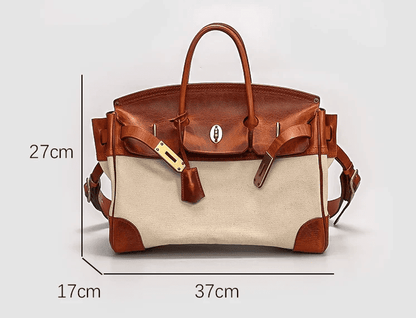 Two-Tone Canvas And Leather Handbag