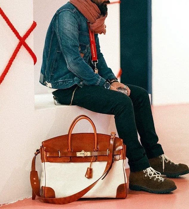 Two-Tone Canvas And Leather Handbag