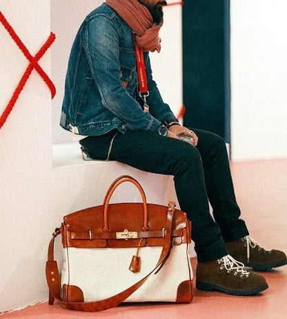 Two-Tone Canvas And Leather Handbag