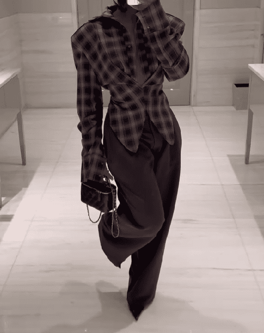 Brown plaid coat + trousers set