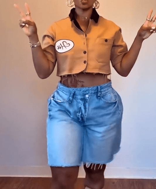 Letter Print Cropped Shirt