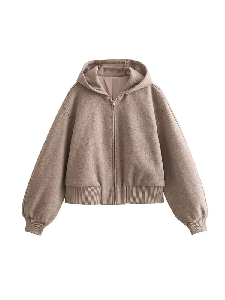 Beige Hooded Wool Jacket