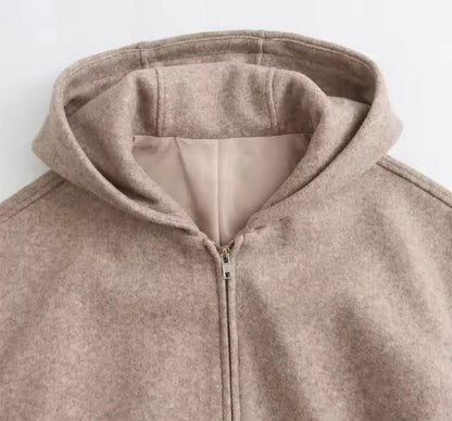 Beige Hooded Wool Jacket