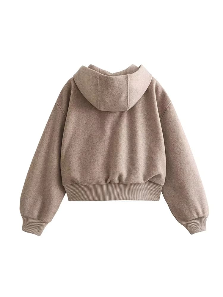 Beige Hooded Wool Jacket