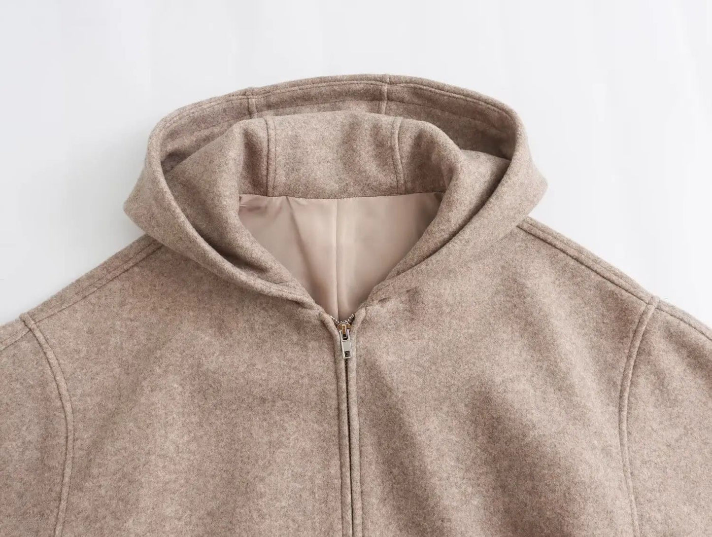 Beige Hooded Wool Jacket