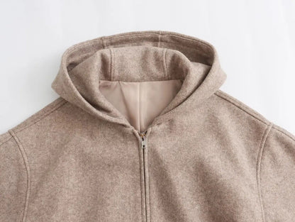 Beige Hooded Wool Jacket