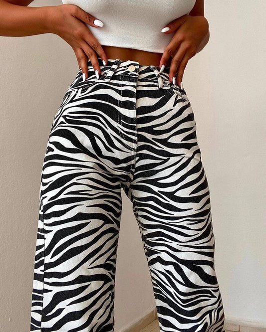 Zebra Printed Wide Leg Pants