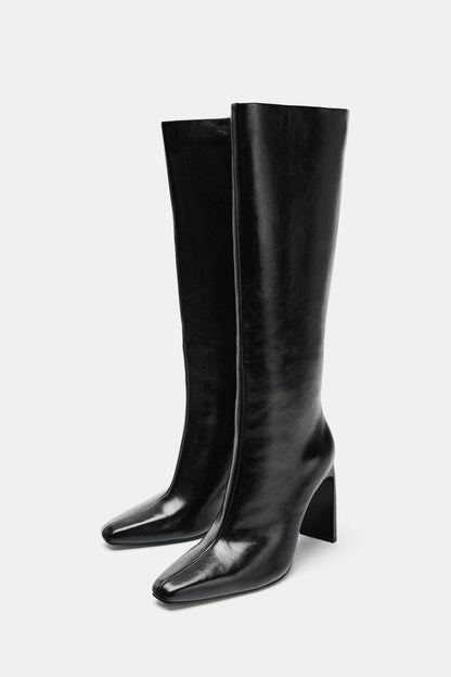 New Leather Pointed Toe Heel Boots