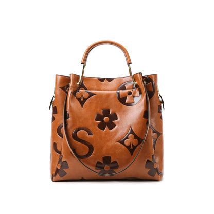 Vintage Embossed Genuine Leather Tote