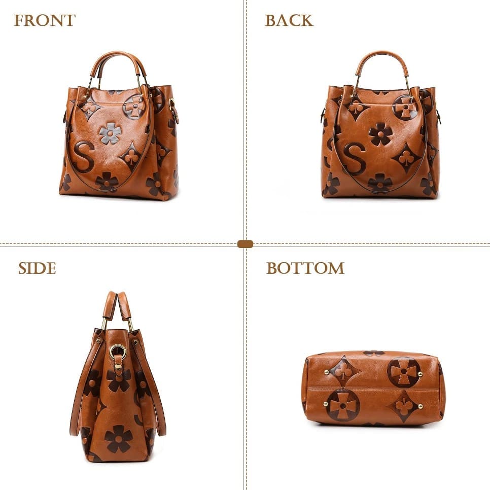 Vintage Embossed Genuine Leather Tote