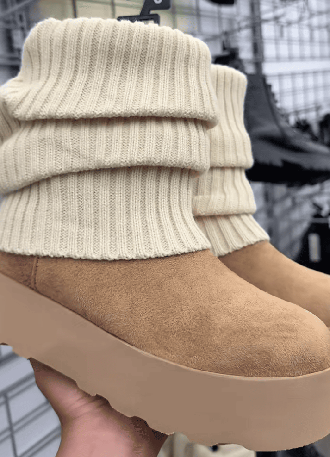 Foldover Sweater Faux Fur Boots