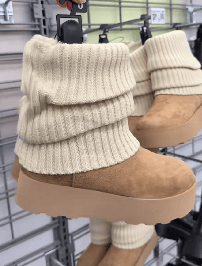 Foldover Sweater Faux Fur Boots