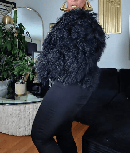 Black Shaggy Faux Mongolian Jacket