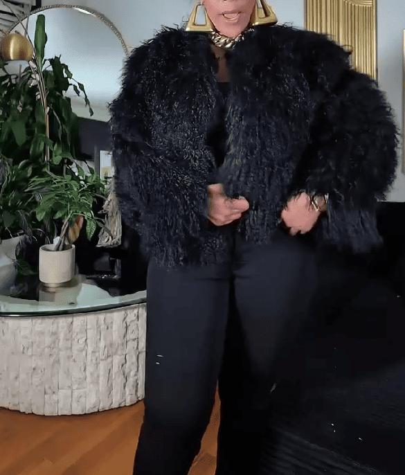 Black Shaggy Faux Mongolian Jacket