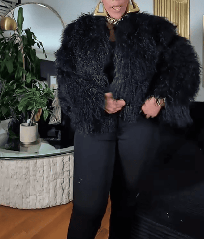 Black Shaggy Faux Mongolian Jacket
