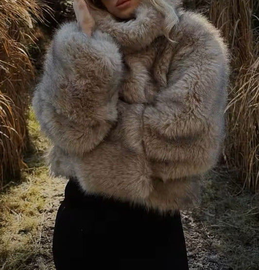 High Collar Warm Faux Fur Pullover Top