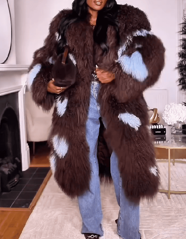 (⏰Limited time offer) Premium Brown and Blue Fur Coat