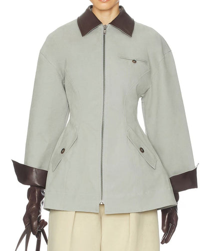 Hunting Jacket With Faux Leather Collar