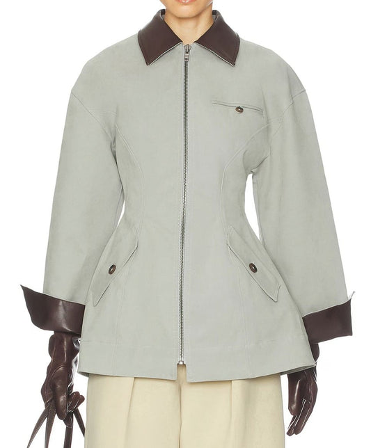 Hunting Jacket With Faux Leather Collar