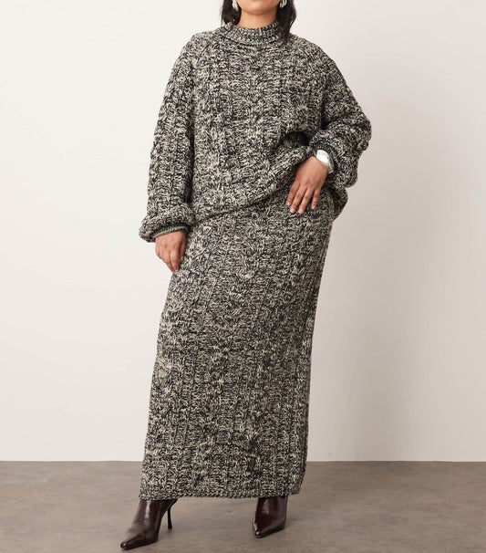 Cable Knit High Neck Sweater & Midi Skirt