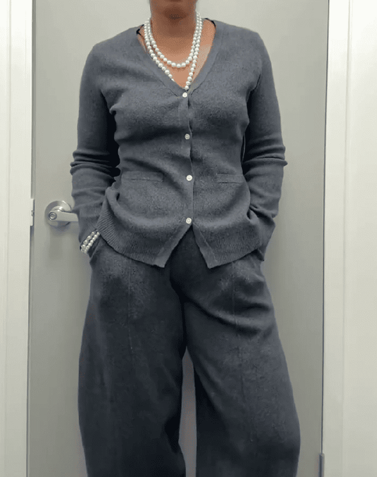 V Neck Cardigan Sweater & Barrel Pants