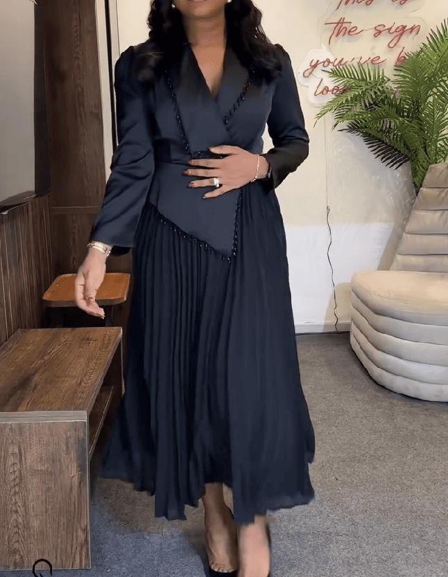 Black Pleated Blazer Maxi Dress