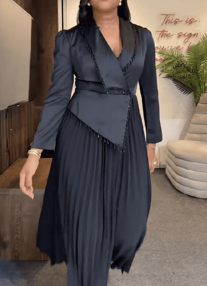 Black Pleated Blazer Maxi Dress
