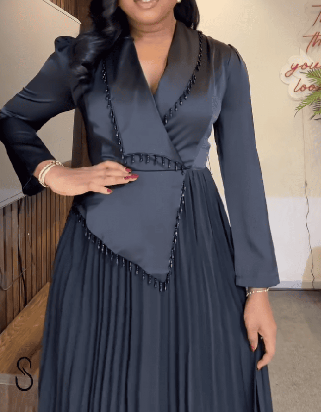 Black Pleated Blazer Maxi Dress