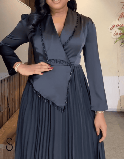 Black Pleated Blazer Maxi Dress