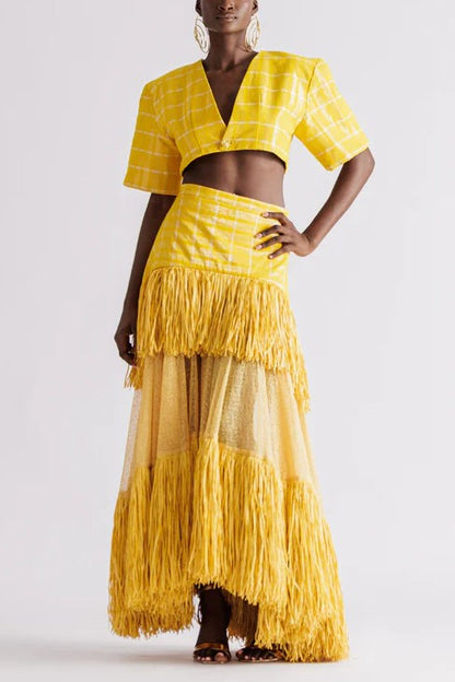 Tulle Tassel Skirt and Cropped Top Two-piece Set