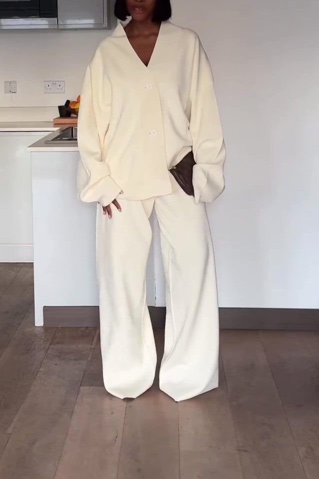 Oversized Loose Cardigan and Wide-leg Pants Set