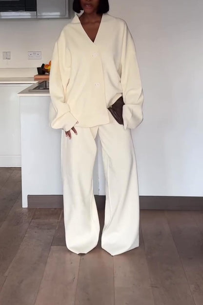 Oversized Loose Cardigan and Wide-leg Pants Set