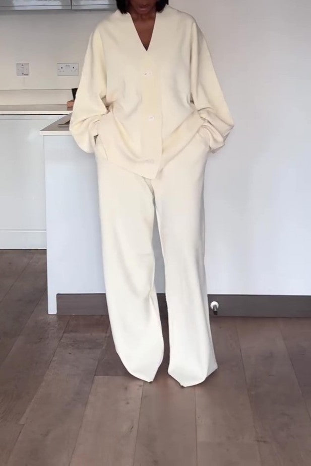 Oversized Loose Cardigan and Wide-leg Pants Set