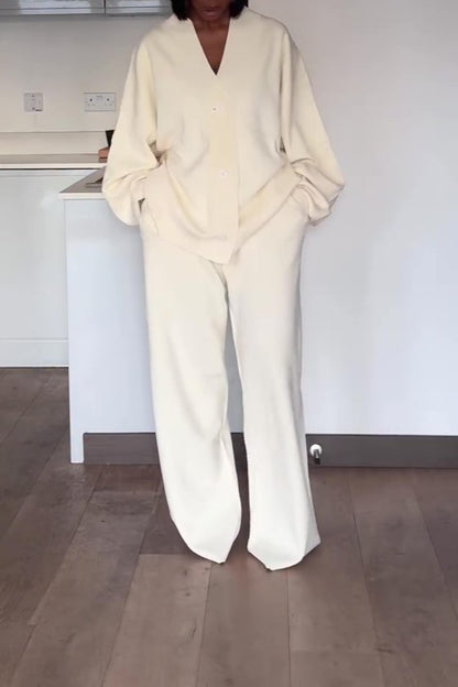 Oversized Loose Cardigan and Wide-leg Pants Set