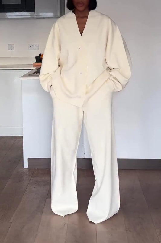 Oversized Loose Cardigan and Wide-leg Pants Set