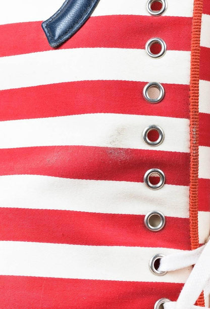 Double-C Striped Peep Toe Wedge Ankle Boots