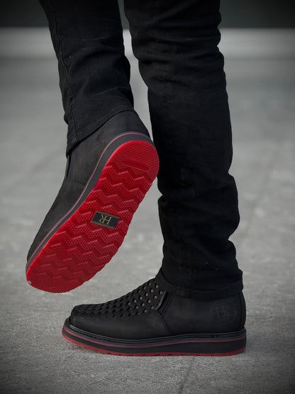 Red-soled Leather Woven Boots