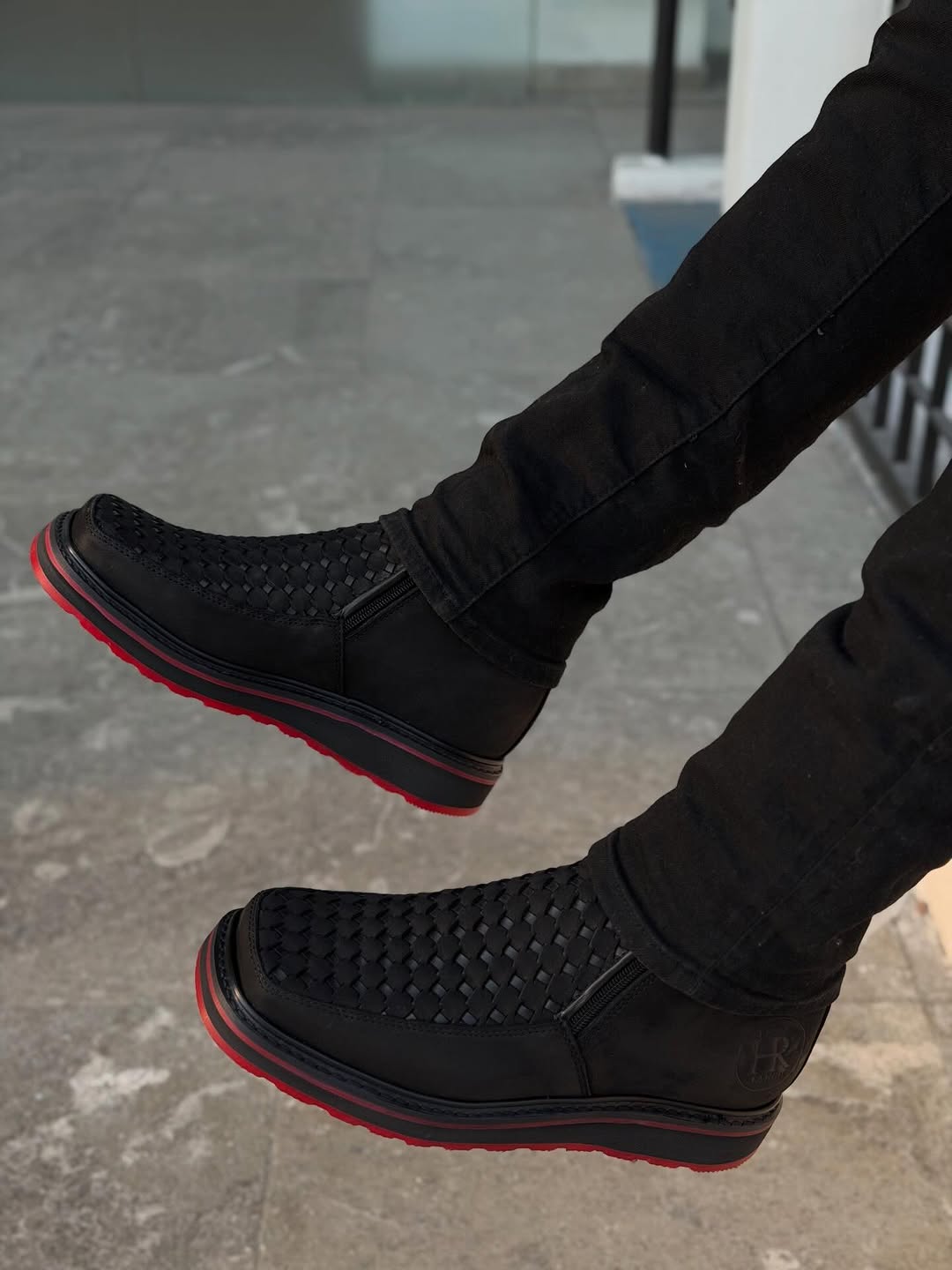 Red-soled Leather Woven Boots